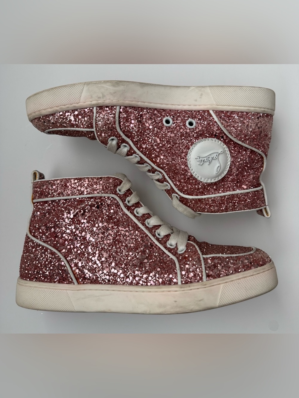 Girl’s Christian Louboutin Pink Glitter High-Top Sneakers